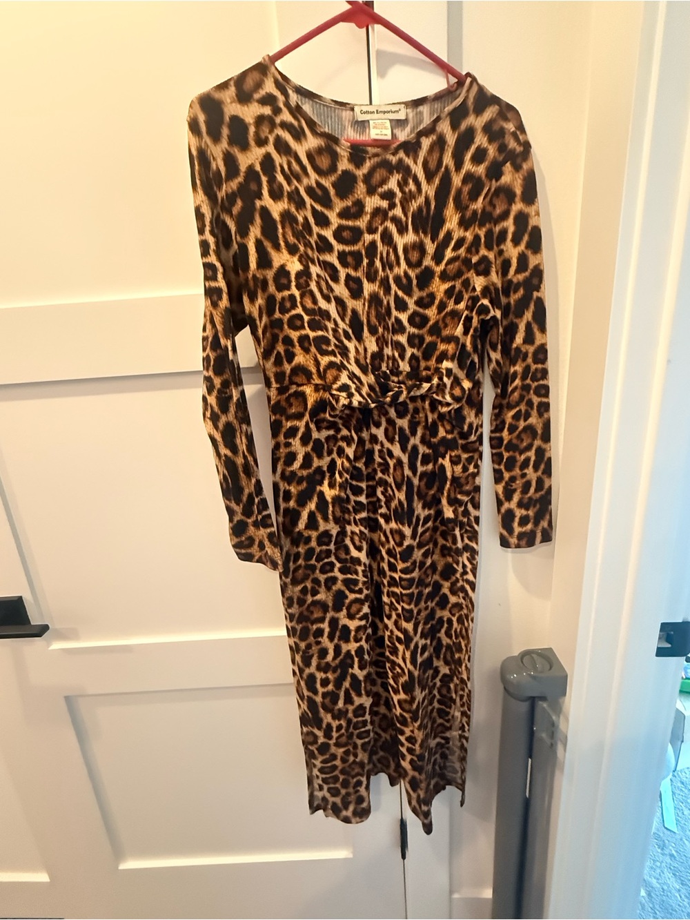 Cotton Emporium Leopard Print Long Sleeve Tie-Waist Dress - Brown, Black
